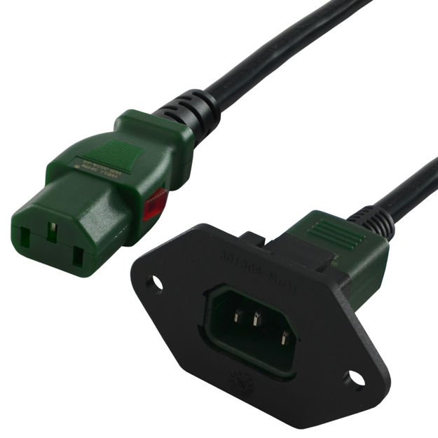 Wall Mounted C14 to C13 Push Lock Extension Cords