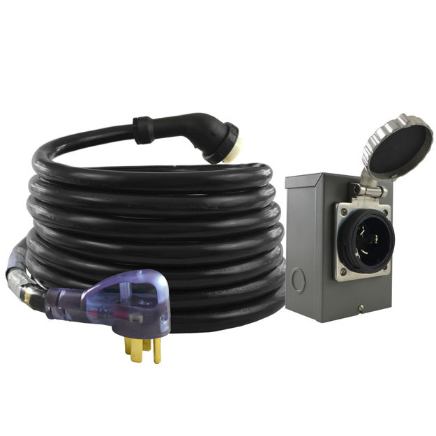 Picture of 50 Amp CS6375 Power Stainless Steel Inlet Box & RP Cable With 14-50 Plug Combos